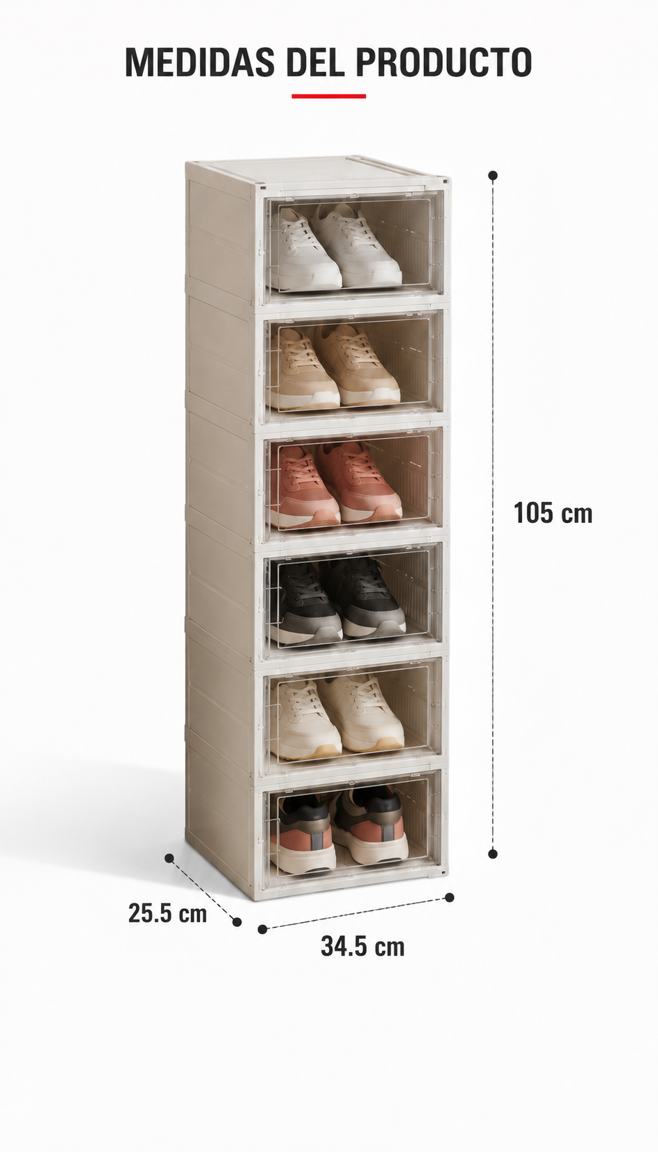 Organizador de Zapatos Apilable 6 Pares | Caja Plegable con Puerta Transparente
