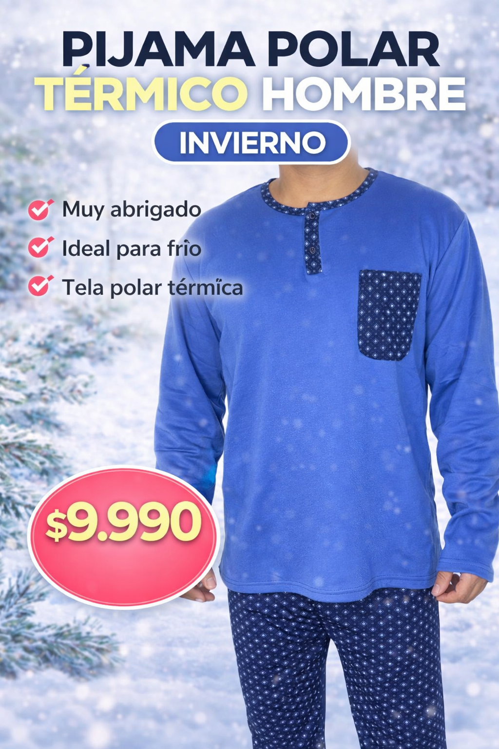 Pijama Polar Hombre Térmico Manga Larga – Invierno