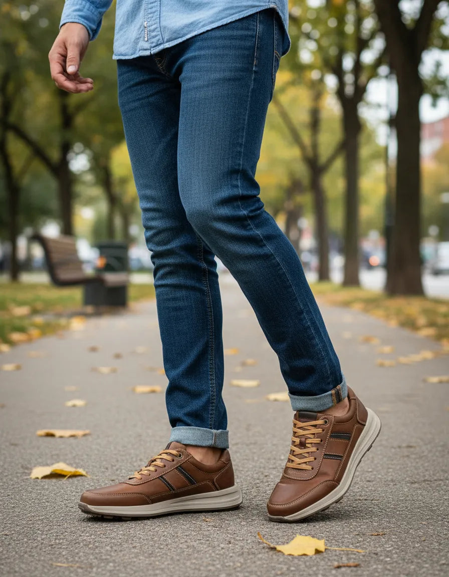 Zapatillas de Cuero Hombre Urbanas con Suela Rubber Antideslizante