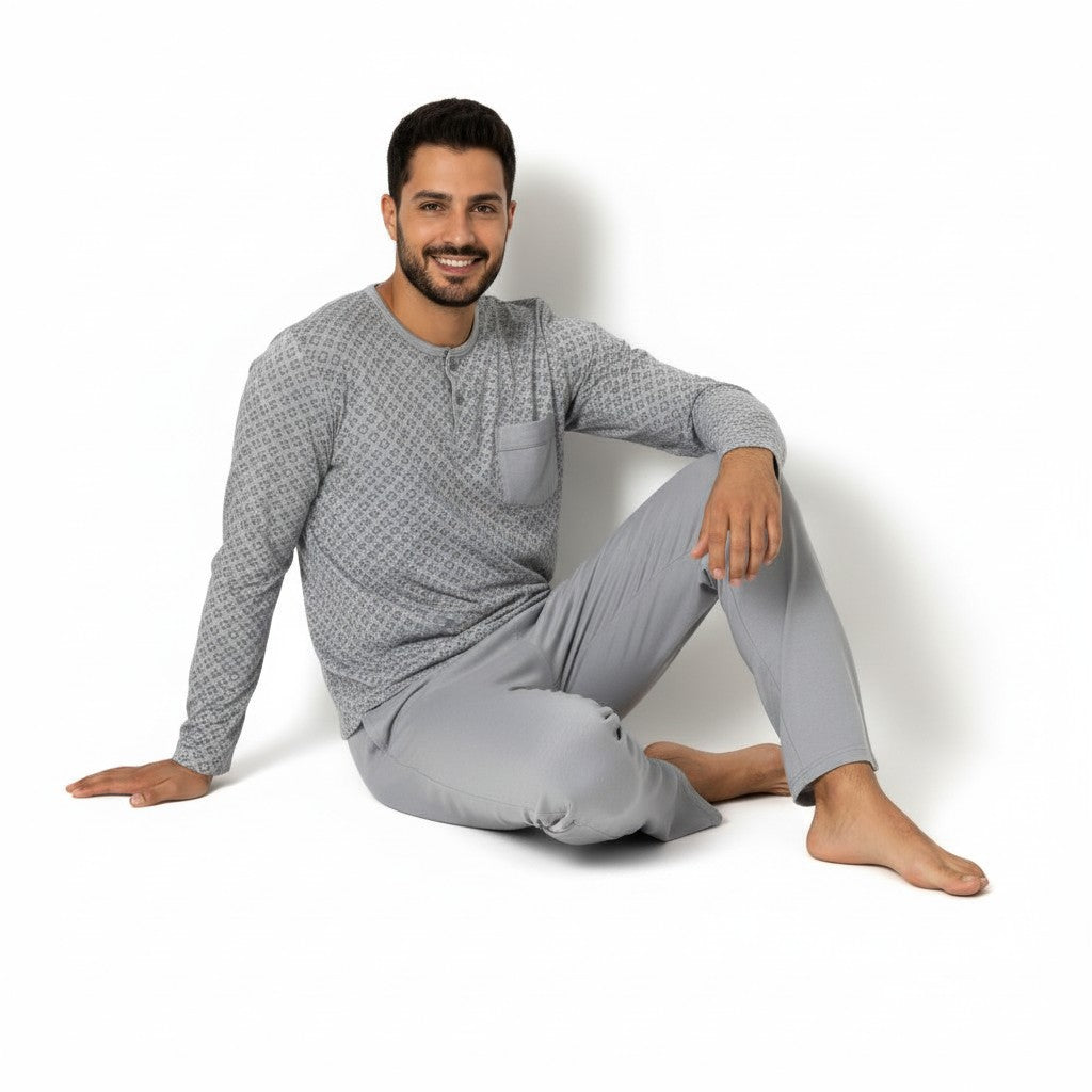 Pijama de Algodón Hombre Manga Larga – Cómodo y Suave