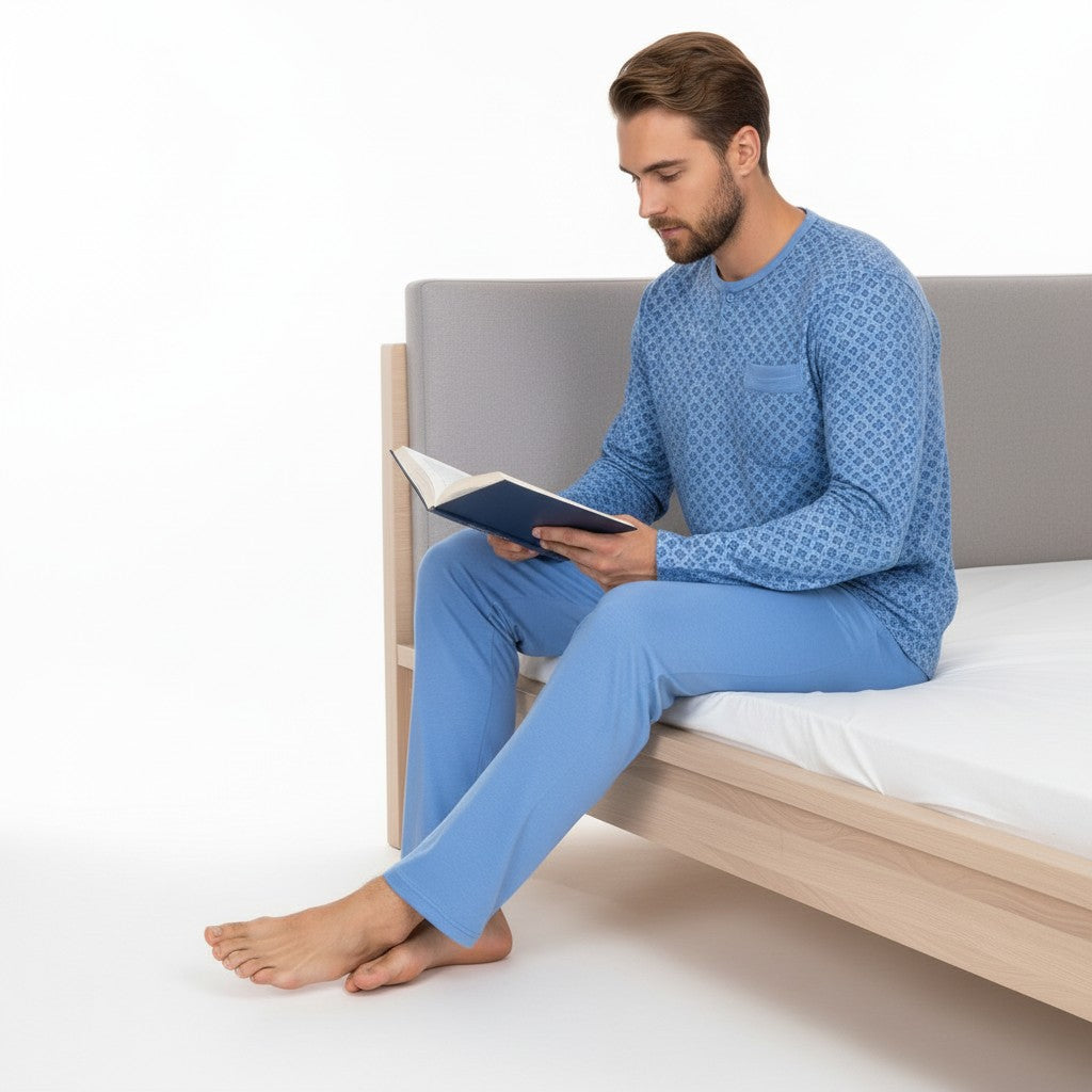 Pijama de Algodón Hombre Manga Larga – Cómodo y Suave