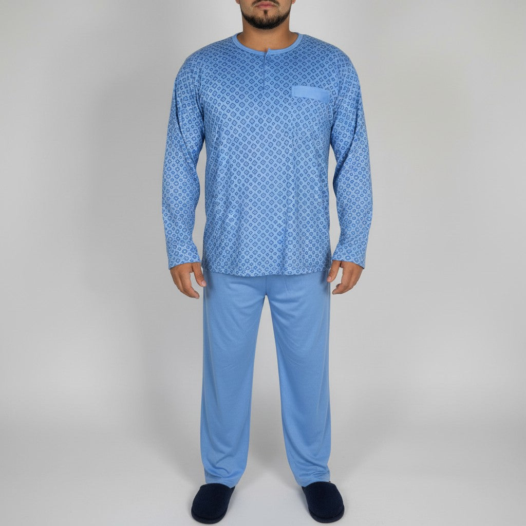 Pijama de Algodón Hombre Manga Larga – Cómodo y Suave