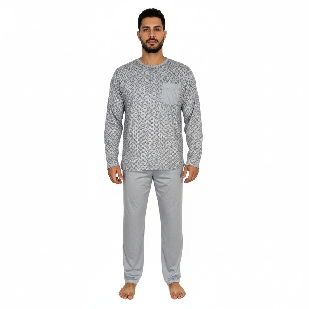 Pijama de Algodón Hombre Manga Larga – Cómodo y Suave