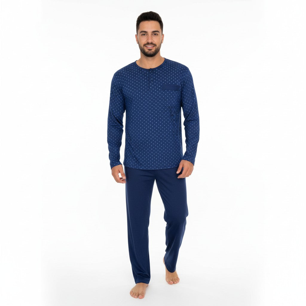 Pijama de Algodón Hombre Manga Larga – Cómodo y Suave