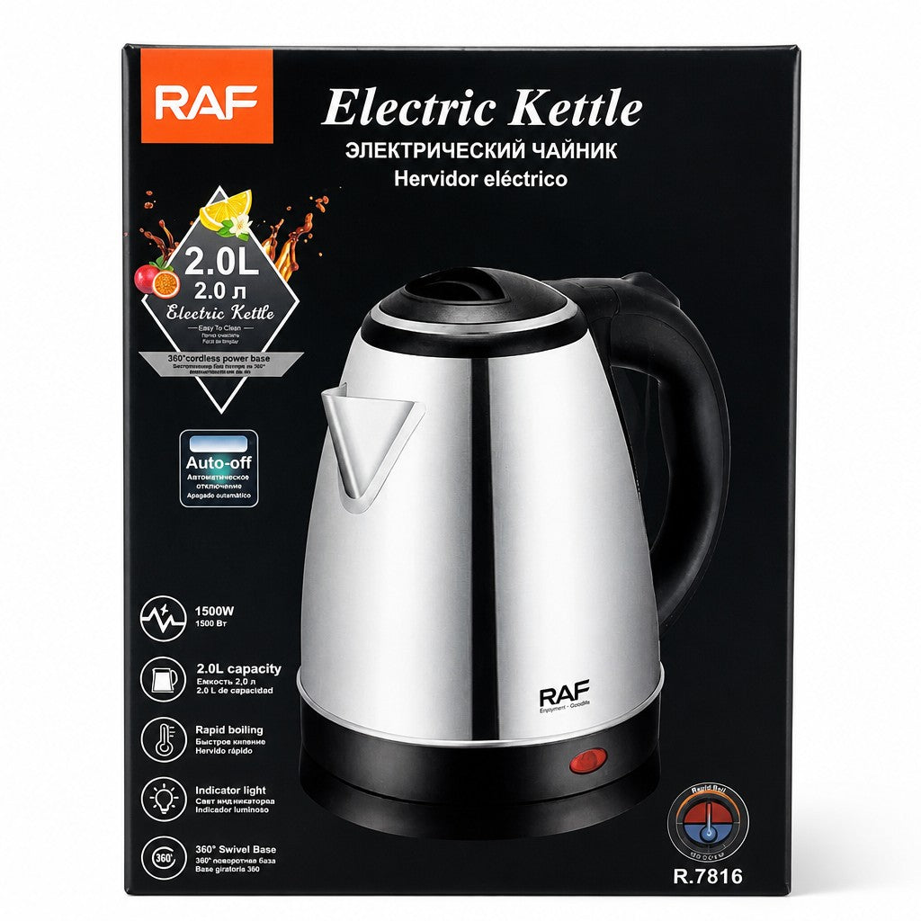 Hervidor Eléctrico RAF 2 Litros 1500W Acero Inoxidable | Apagado Automático
