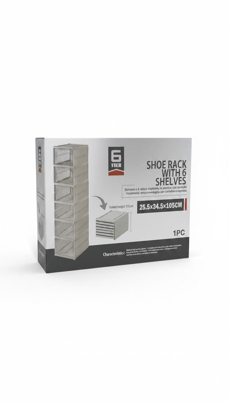 Organizador de Zapatos Apilable 6 Pares | Caja Plegable con Puerta Transparente